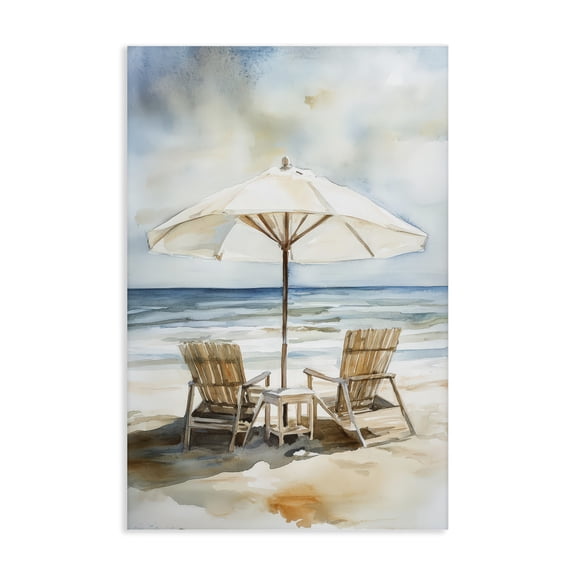 Stupell Industries Coastal Watercolor Paradise Beach Scene Canvas Art, 16 x 24, by Petals Prints Design
