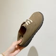thumbnail image 6 of Lovskoo 2024 Women's Dress Leather Shoes Round Toe Small Flat Heel Collision Ladies Single Shoes Water Proof Khaki, 6 of 8