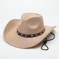 thumbnail image 4 of Sombrero de copa tipo tibetano de ala grande de ala ancha con cinturón y correa ajustable para la barbilla para festivales de viajes al aire libre tanto para hombres como mujeres, 4 of 6