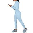 thumbnail image 3 of KOMOO 2Pcs Women Bodycon Tracksuit Outfits Long Sleeve Crop Top High Waist Yoga Leggings Elastic Workout Sets, 3 of 6