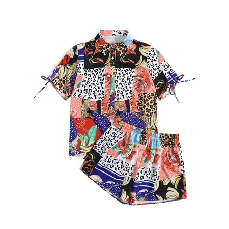 

Avamo Women Plus Size Floral Printed Pajamas Set Short Sleeve Tops With Shorts Lounge Set Casual Two-Piece Sleepwear