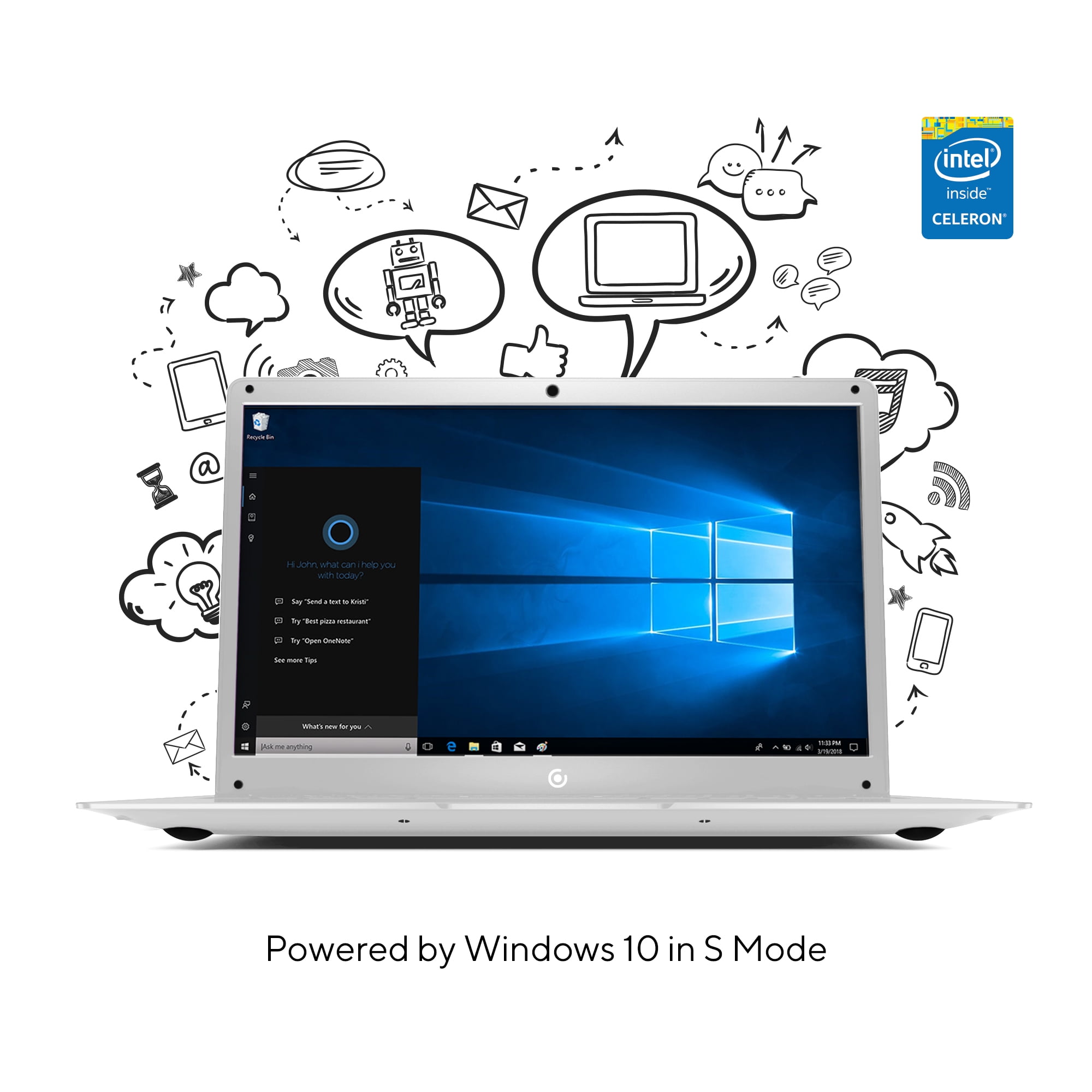 Core Innovations 14.1" Laptop with Windows 10 S, Intel Celeron 3GB RAM 64GB Flash Storage (Silver) + Pack of Patterned Laptop Decals Designed by Packed Party
