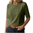 thumbnail image 2 of Wovilon Women's Half Sleeve Crew Neck Top, Solid Color Basic T-Shirt, Lightweight Stretch Casual Tee, Relaxed Fit Summer Blouse for Everyday Wear, 2 of 7