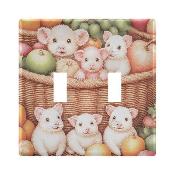 2 Gang Light Switch Cover Plate Cute Pigs and Fruits Wall Plate Decorate Electrical Outlet Cover Plates 4.56”x4.48”