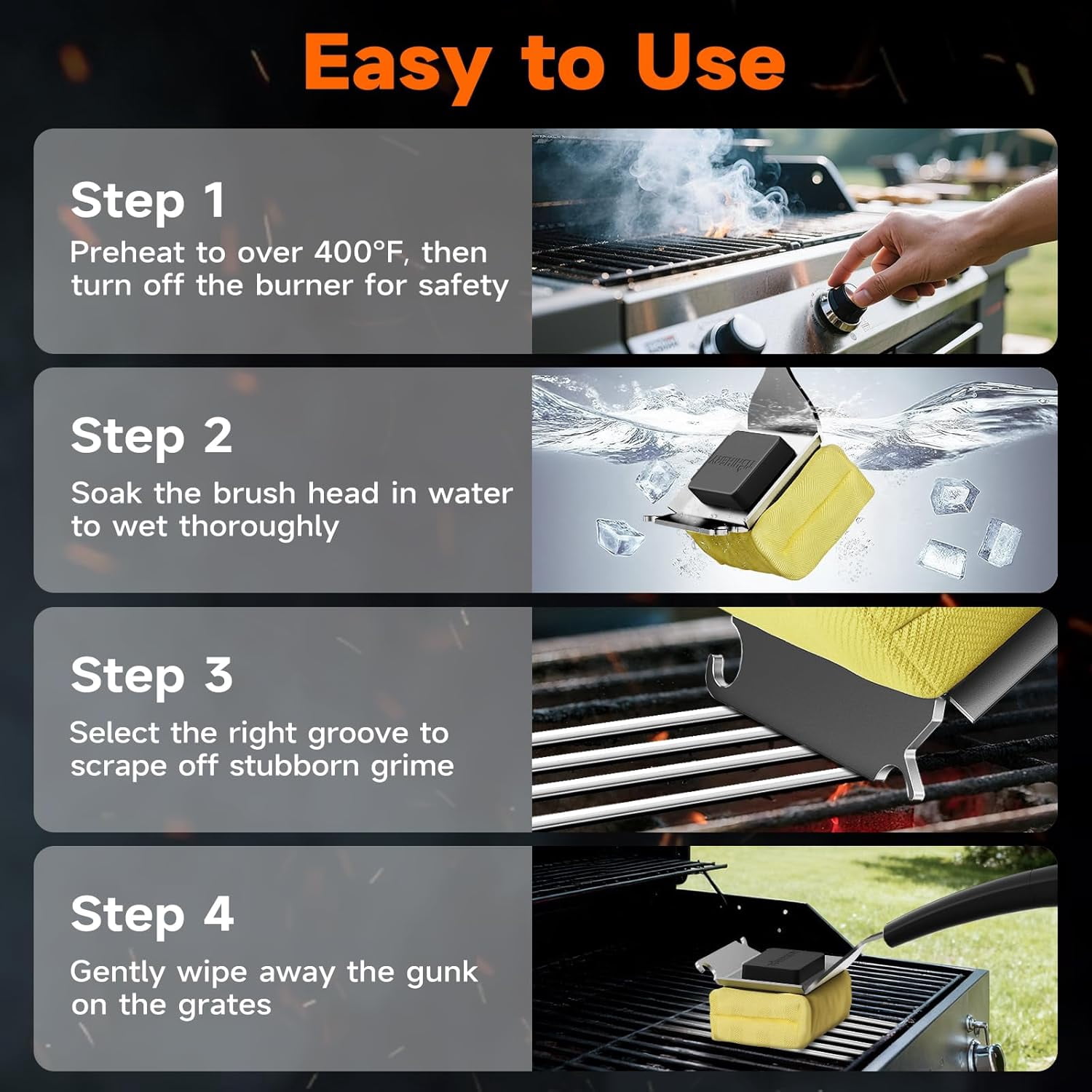 Bristle Free Grill Brush with Scraper for Outdoor Grill Cleaning, Safe Steam BBQ Grill Cleaner, Replaceable Head, Grilling Accessories for Cast Iron, Stainless Steel, Porcelain, Ceramic Grates
