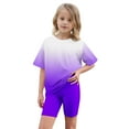 thumbnail image 7 of Mgmyaa Unisex Kids Gradient Print Loose Short Sleeve Crew Neck Top and Yoga Shorts 2-Piece Sports Set for Kids Ages 5-15, 7 of 7