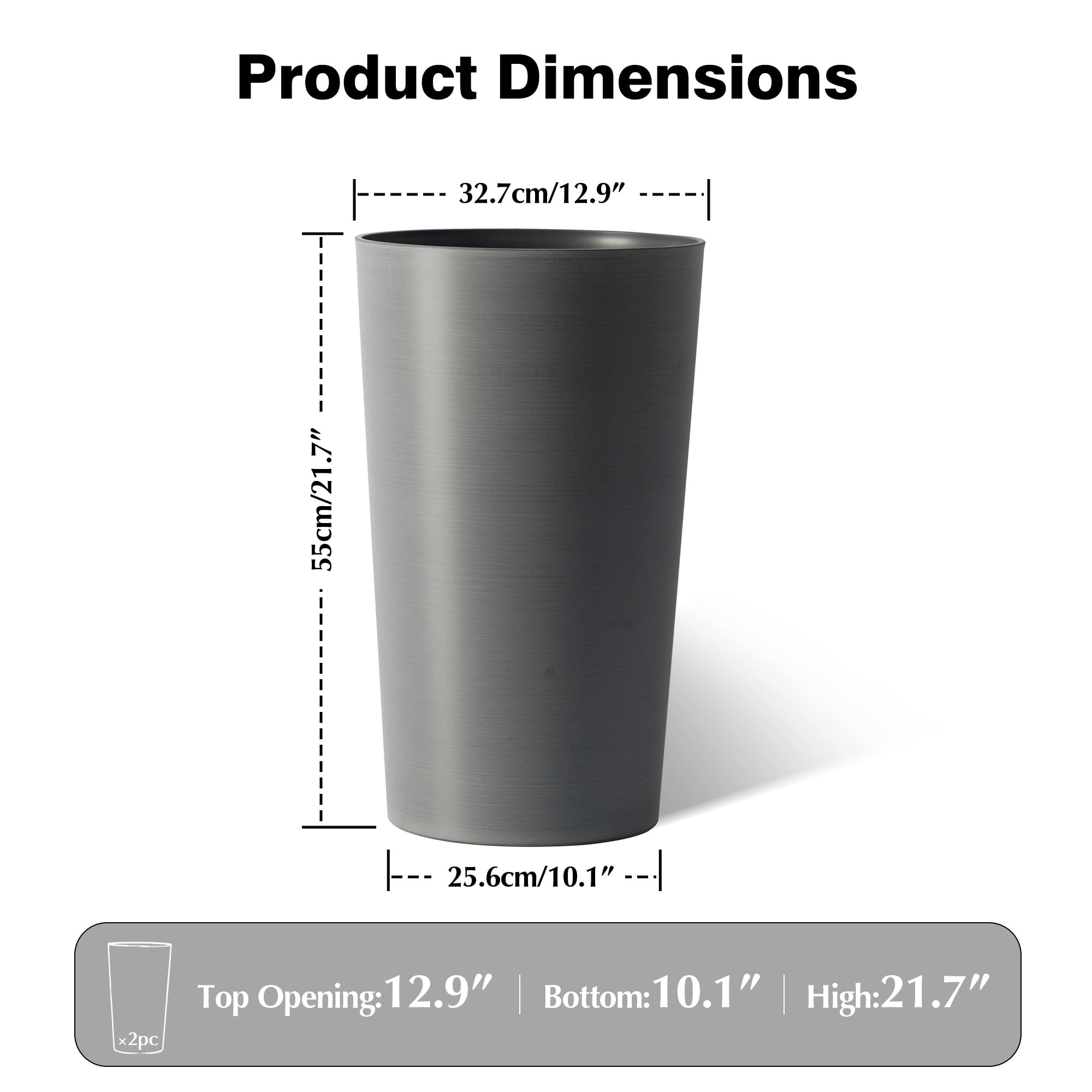 Vigo huseeo 2 Sets of Tall 21.7-Inch Tall Planters, Modern Indoor & Outdoor Large Round Gradient Matte Tree Pots for Porch , Garden, Grey