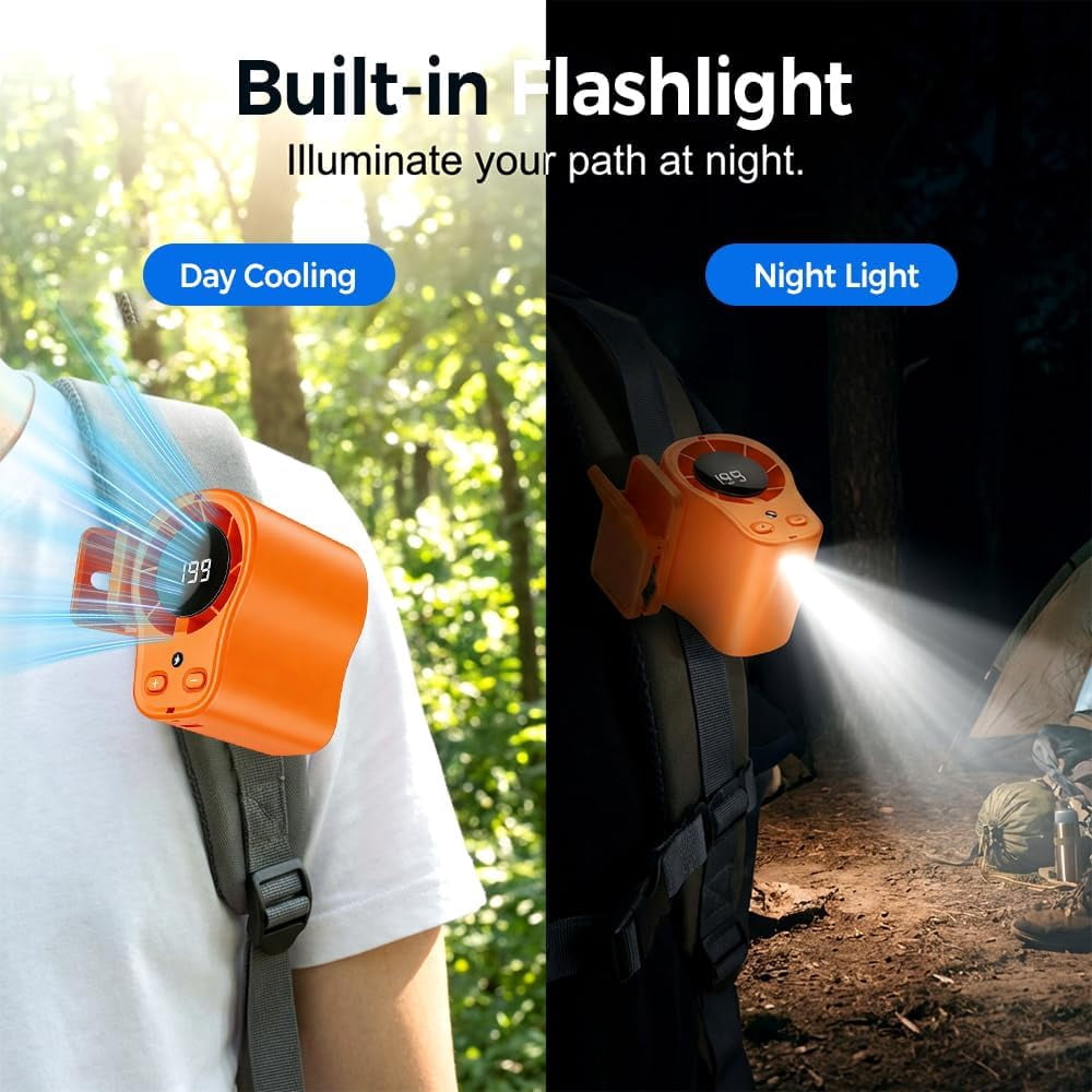 Portable Clip on Fan, 2026 Car Clip on Air Conditioner Fan with LED Display, 199 Speeds & Semi-Cooling Fan, USB Rechargeable Personal Fan for Cars, Work, Camping (ORANGE)