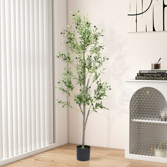 LIZEVINC Artificial Olive Tree 6ft Faux Olive Plant Indoor,Artificial Plants with Natural Wood Trunk and Lifelike Fruits,Faux Olive Tree for Office Home Decor