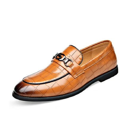 Mens Leather Dress Shoes Casual Comfort Loafers Fashion Classic Business Shoes Non-slip Breathable Driving Shoes Brown 12 US