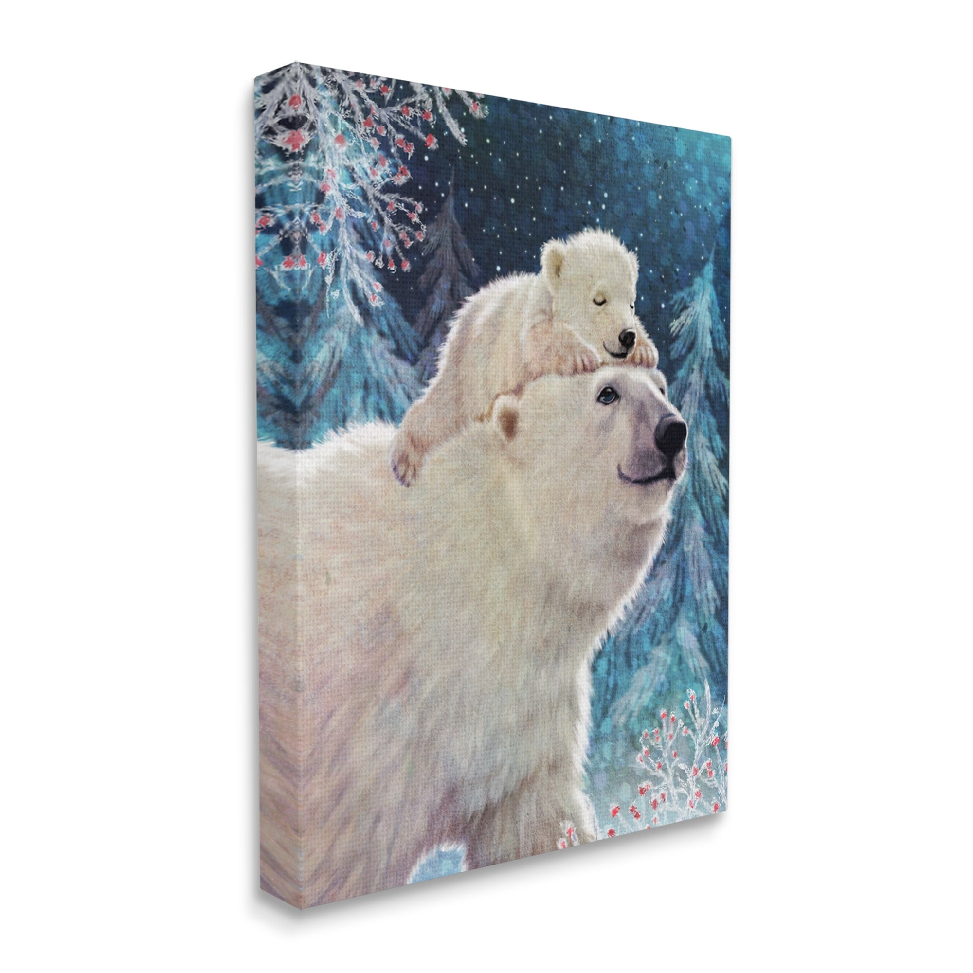Stupell Industries Polar Bear & Cub Winter Scene Holiday Painting Gallery Wrapped Canvas Print Wall Art