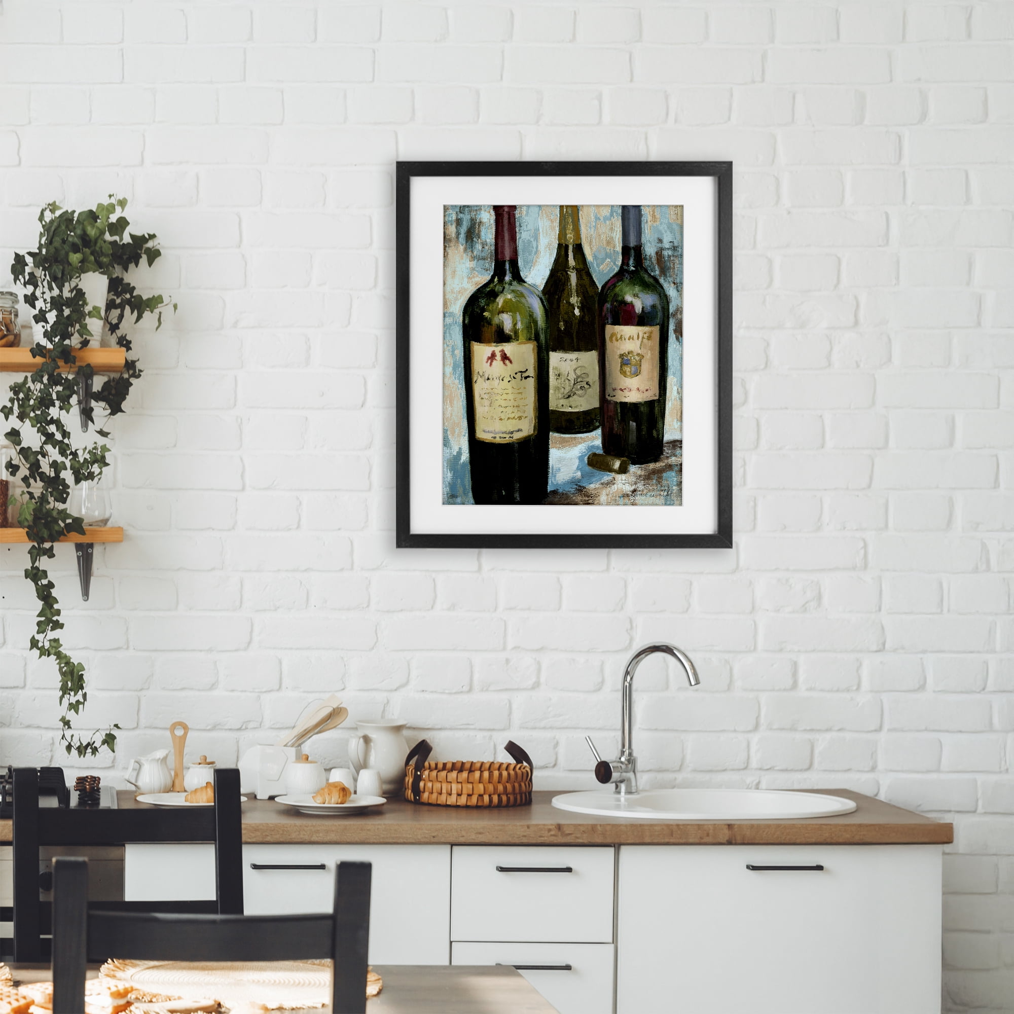 Stupell Industries Labeled Wine Bottle Trio Black Framed Print Under Glass, design by Lanie Loreth