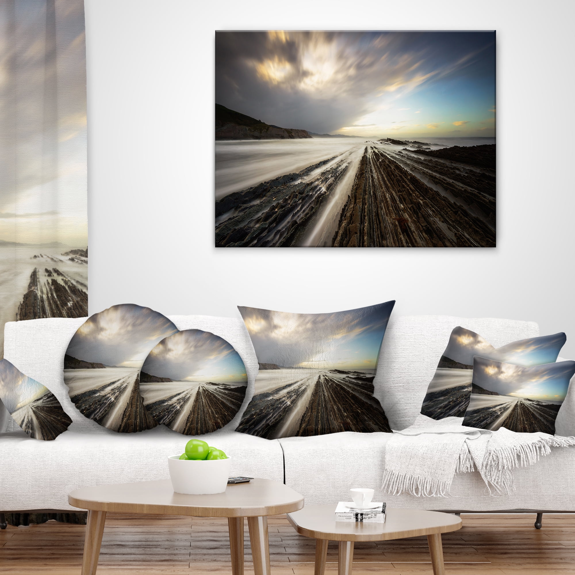 Designart Surreal Atlantic Ocean Coast - Seashore Photo Throw Pillow - 18x18