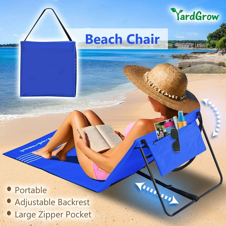 Yardgrow 59 x20 Portable Reclining Lounger Beach Chairs 600D Camping Ground Mat with Zipper Storage Pocket