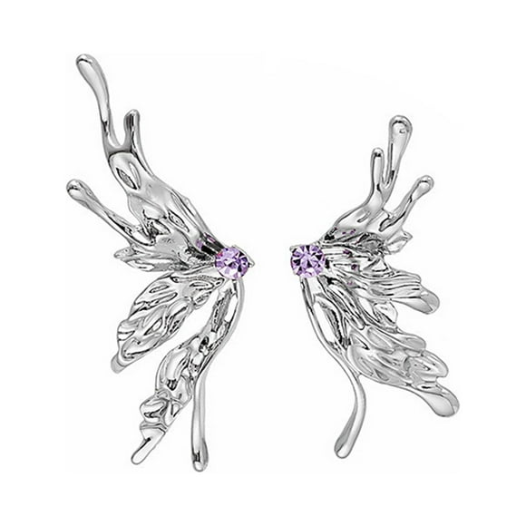 asddcavvf Liquid Metal Biochemical Earrings Asymmetric Purple Zircon Earrings Design Sense Earrings