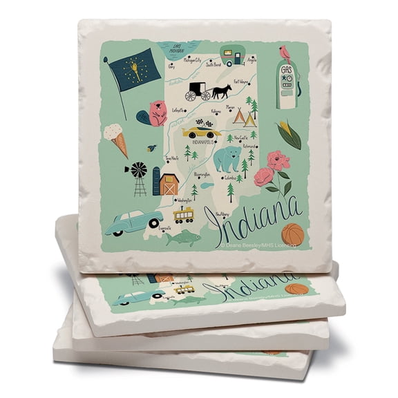 Thirstystone Indiana Home State Tumbled Tile Coaster 4-Pack