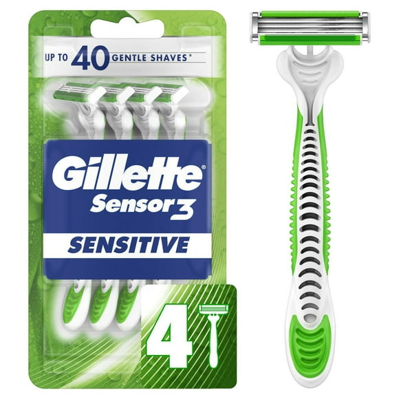 Gillette Sensor3 Sensitive Men's Disposable Razor, 4 Razors, 4CT