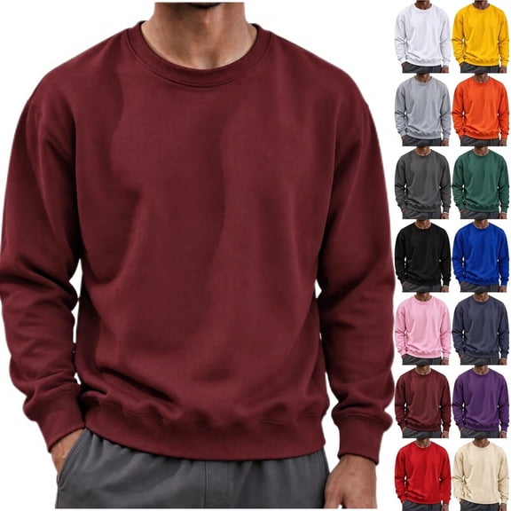 Diufon Red Crewneck Sweatshirt for Men Long Sleeve Thin Fleece Lined Sweatshirts Fall Winter Going Out Pullover Shirts