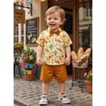 thumbnail image 3 of BemeyourBBs Cinco De Mayo Baby Boy Outfit Toddler Baby Boy Mexican Fiesta Outfits Infant Boy Summer Clothes Cactus Guitar Print Bowtie Short Sleeve Button Down Shirt Elastic Waist Pockets Shorts Set, 3 of 9
