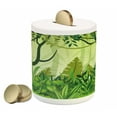 thumbnail image 1 of Plant Piggy Bank, Cartoon Style Jungle Depiction Hand Drawn Digital Rainforest Leaves Bushes Trees, Ceramic Coin Bank Money Box for Cash Saving, 3.6" X 3.2", Forest Green, by Ambesonne, 1 of 4