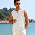 thumbnail image 4 of HAOMEILI Men's Cotton Linen Tank Top Shirts Casual Sleeveless Lace Up Beach Hippie Tops Bohemian Renaissance Pirate Tunic, 4 of 7