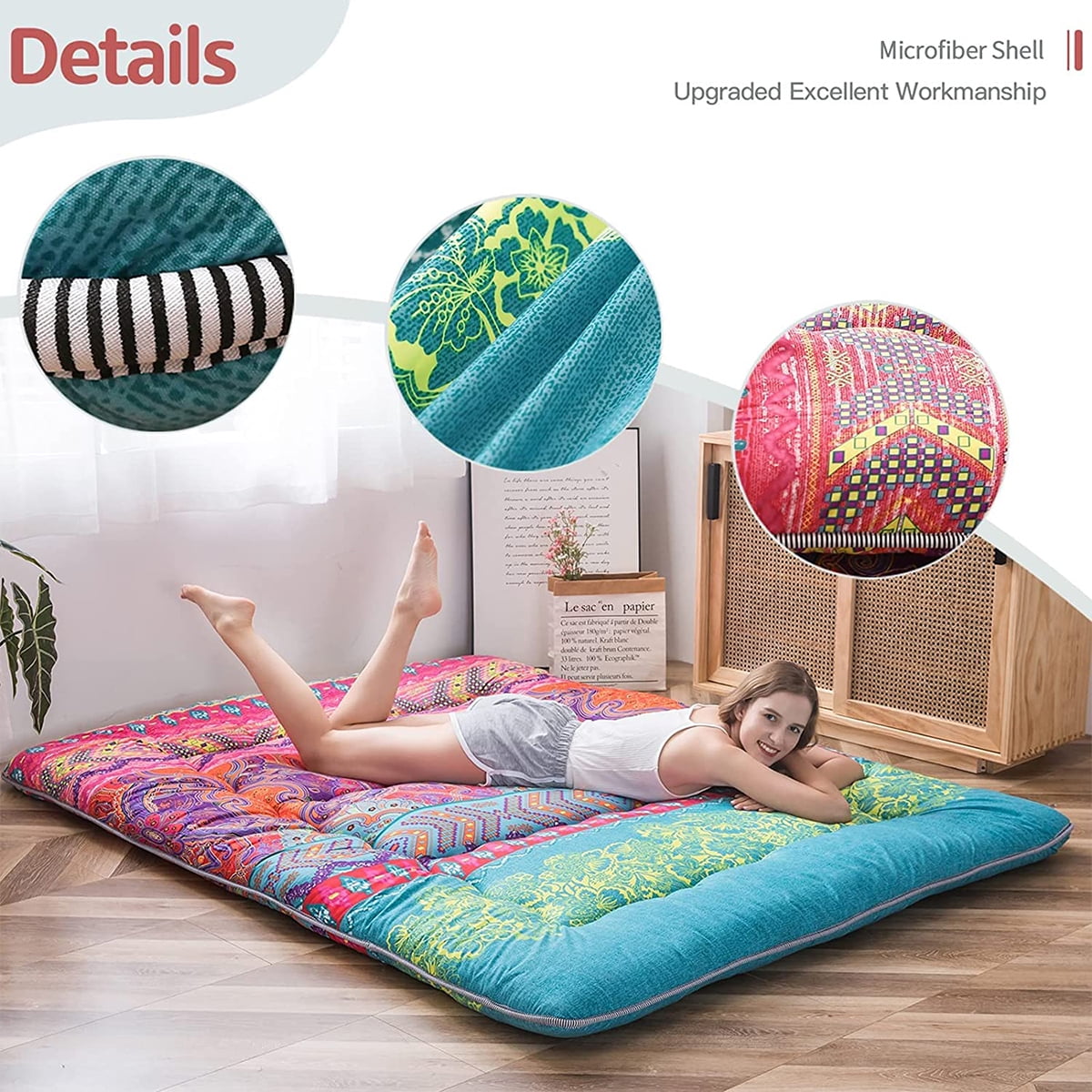 Japanese Floor Mattress Futon Mattress Boho Design Sleeping Mat Queen Size