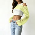 thumbnail image 6 of Womens Fishnet Crochet Crop Top Long Sleeve See Through Hollow Out Mesh Bikini Cover Ups Yellow XL, 6 of 6