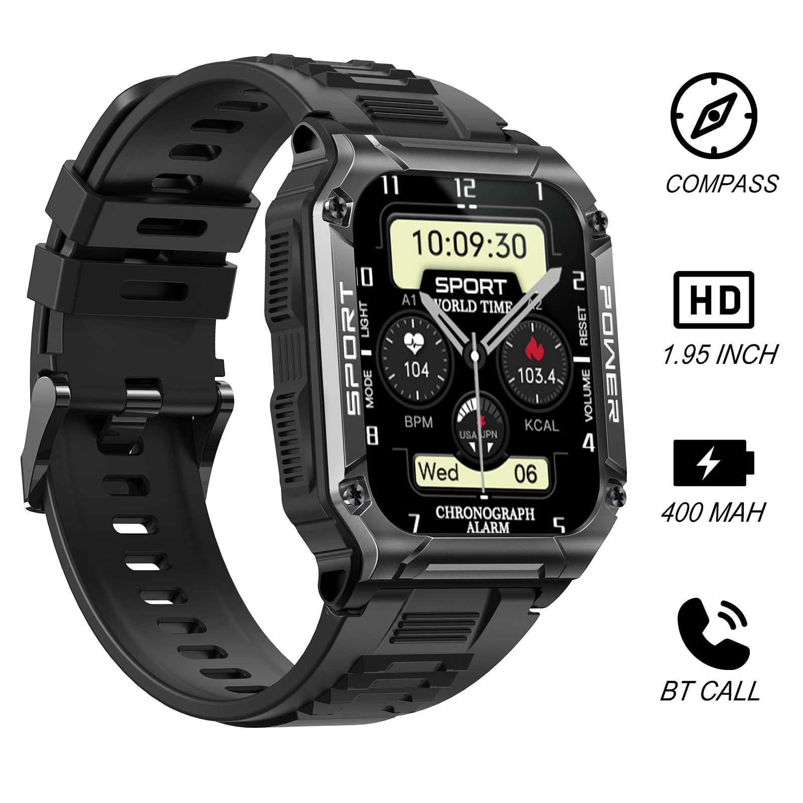 EIGIIS Military Smart Watches for Men, 1.95 Smart Watch with Bluetooth Call (Answer/Make Calls), Fitness Tracker IP68 Waterproof, Multiple Sports Modes, Tactical Smartwatch for Android iPhone - Walmart.com