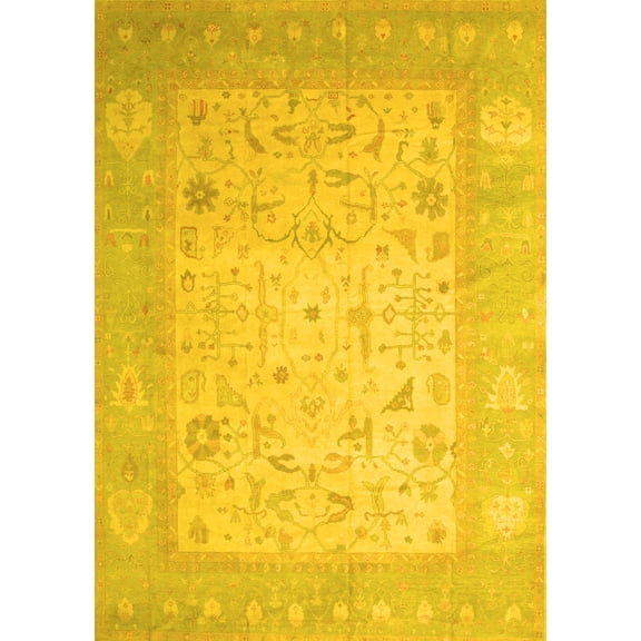 Ahgly Company Machine Washable Indoor Rectangle Persian Yellow Traditional Area Rugs, 5' x 7'