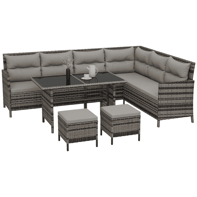 Outsunny Ensemble de Salle à Manger de Patio 6 Pcs, Mobilier de Jardin en Osier
