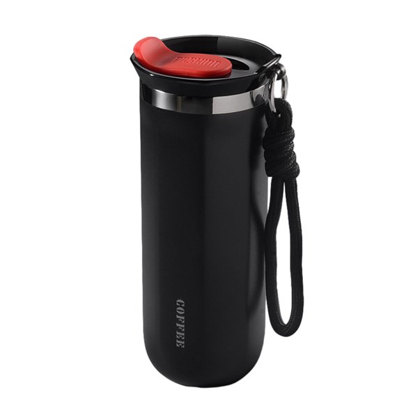 Classic Double Layer Insulated Coffee Mug with Lid, Stainless Steel Travel Tumbler, Cupholder Friendly Travel Coffee Tumbler, Thermal Cup for Outdoor (17oz/500ml, Black)