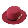 thumbnail image 4 of Classic Round Flat Top Hat for Men and Women, Solid Color Wool Felt Dress Hat, Wide Brim Formal Hat for Wedding, Church, Tea Party, and Special Events - Wine, 4 of 4
