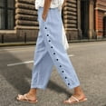 thumbnail image 2 of EDFBUYKRS Female Women Pants Casual Linen Pants Women Tall Long Women's Solid Color Elastic Waist Loose Side Buckle Decoration with Pockets At The Back Versatile Cropped Casual Pants Xxl, 2 of 8