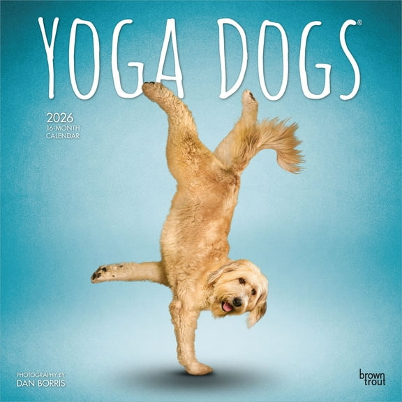 Yoga Dogs OFFICIAL | 2026 12x24" (Hanging) Square Wall Calendar | Plastic-Free
