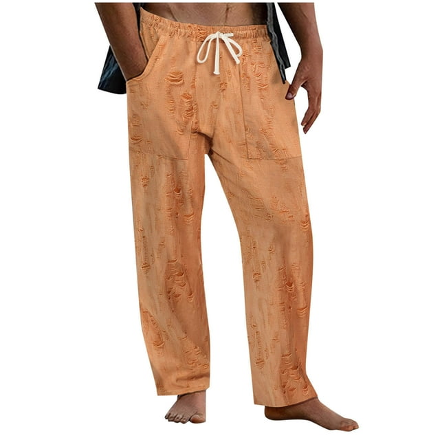 aidice Men Casual Pants Drawstring Elastic Waisted Pant Loose Solid Color Outwear Lounge Trousers with Pockets
