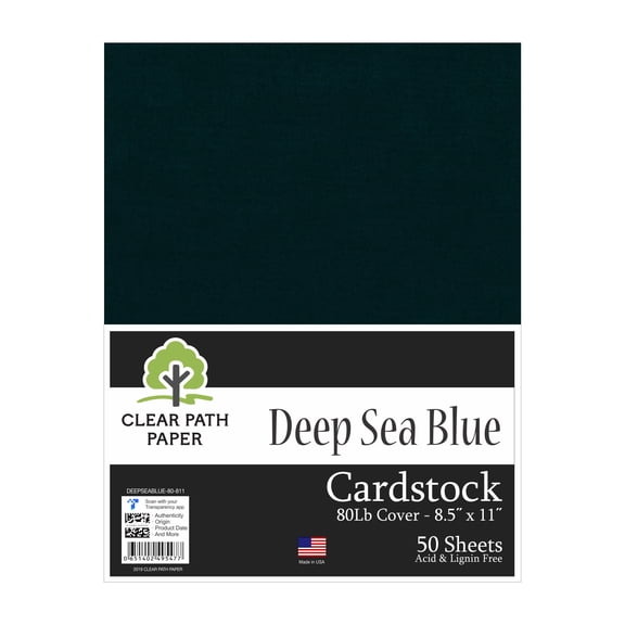 Deep Sea Blue Cardstock - 8.5 x 11 inch - 80Lb Cover - 50 Sheets - Clear Path Paper
