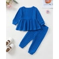 thumbnail image 4 of 2T Baby Girls Clothes 3T Girls Fall Winter Outfits Set Solid Color Toddler Girl Long Sleeve Sweatshirt Top Pants Set Blue, 4 of 5