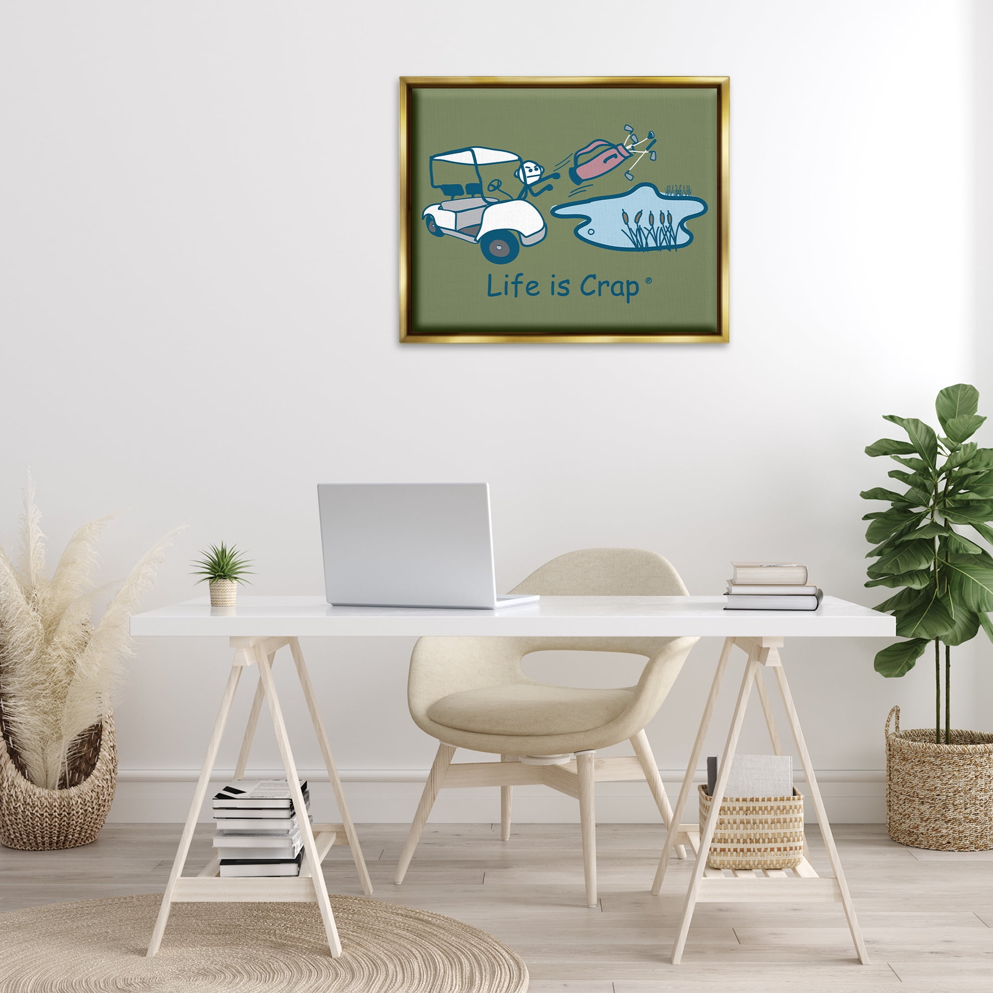 Stupell Industries Throwing Golf Clubs Novelty & Humor Painting Gold Floater Framed Canvas Art Print Wall Art, 31 x 25