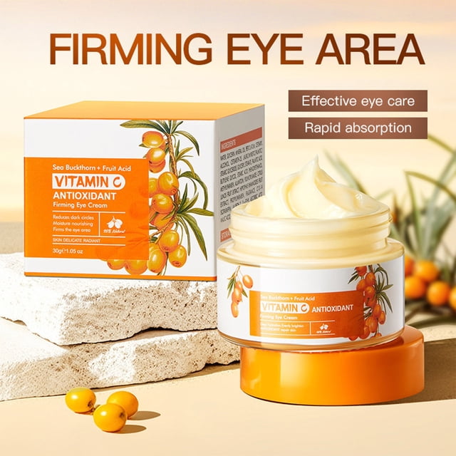 Crema de ojos con vitamina C de espino amarillo | Hidratante antioxidante reafirmante para ojeras, hinchazón, líneas finas y bolsas debajo de los ojos | Fórmula ligera no grasa | Tubo de 30 g