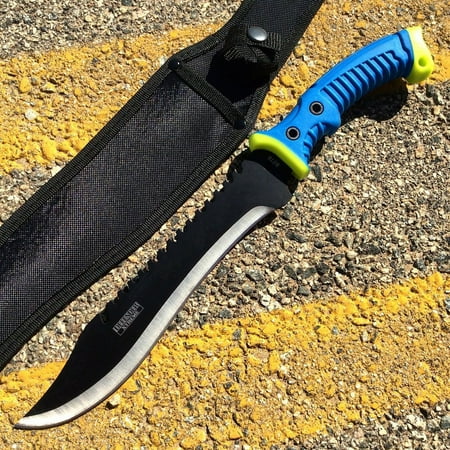 16' Defender Xtreme Full Tang Hunting Knife with Blue/Neon Green Rubber Handle