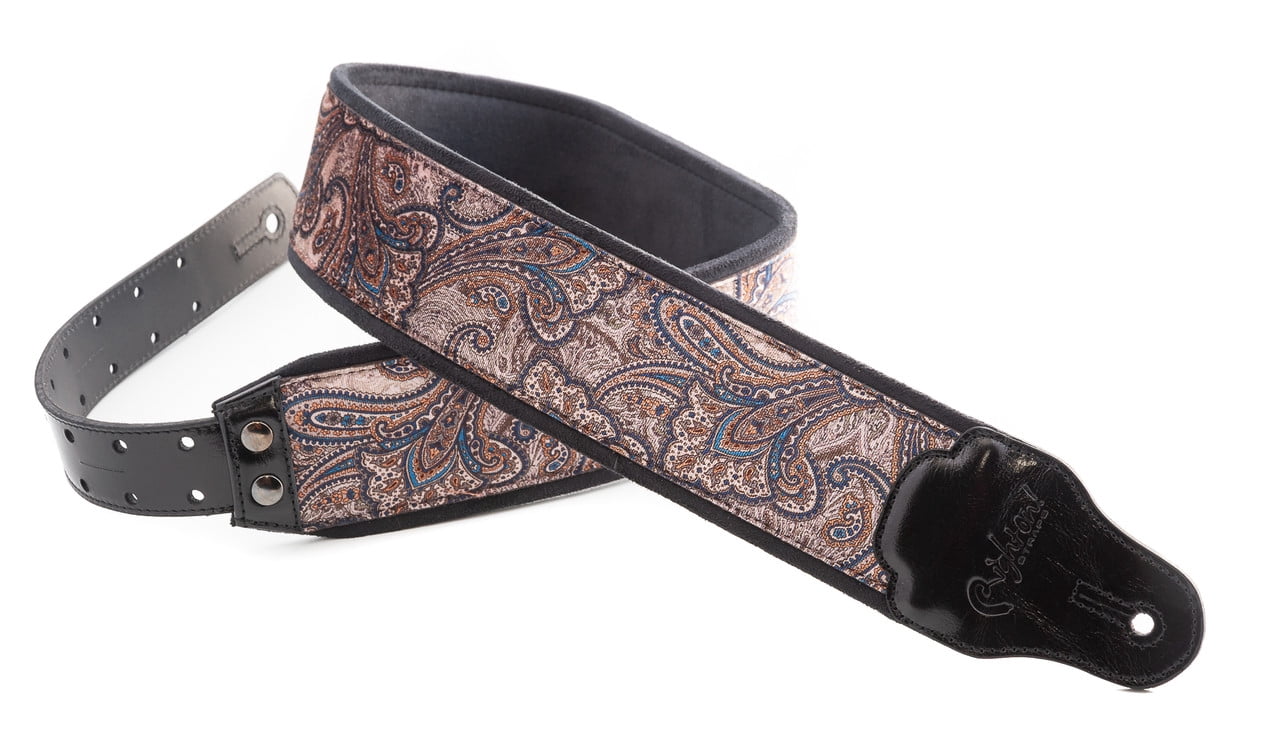RightOn! Straps Paisley Velvet-70 Wide Genuine Leather Guitar Strap BROWN