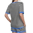 thumbnail image 4 of yievot Women's 2 Piece Summer Outfits Set Women's Short Set Striped Casual Short Sleeve Tops and Shorts Loungewear, 4 of 5