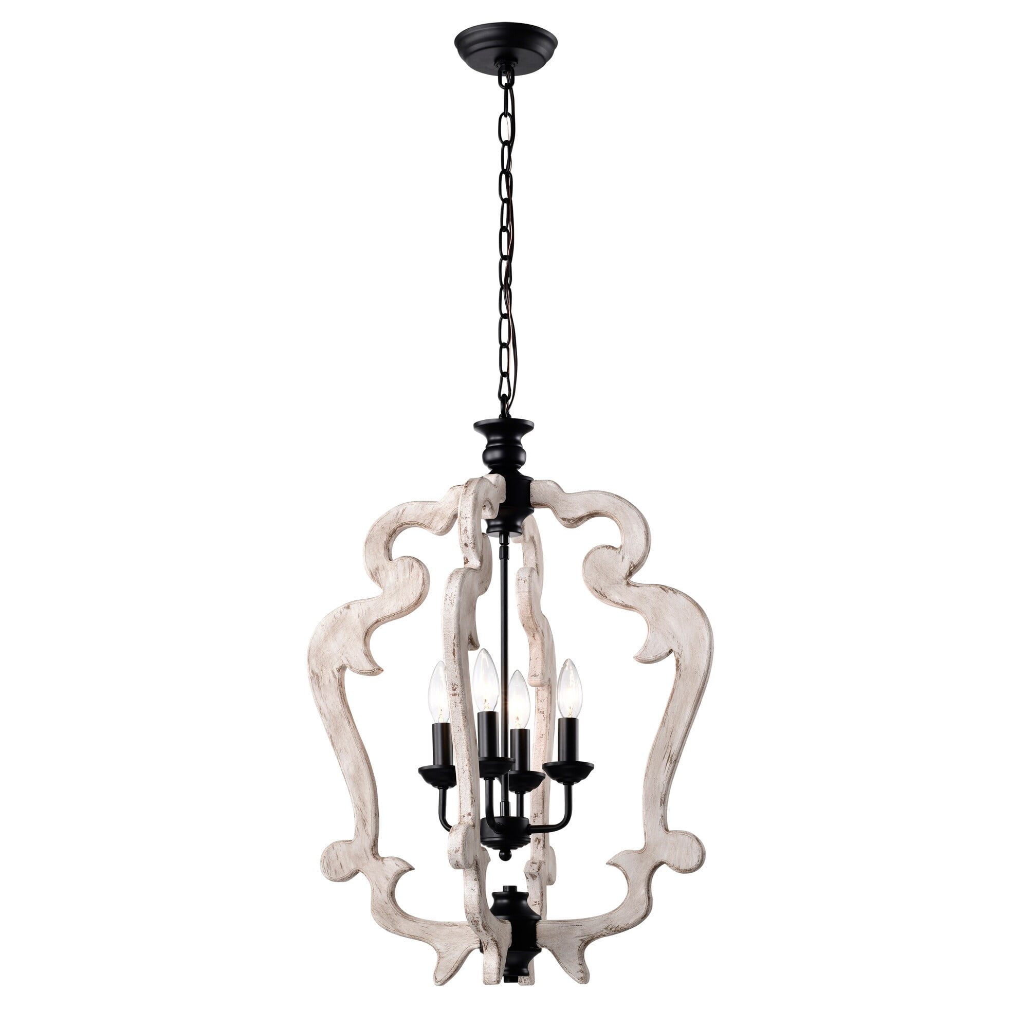 Biga 20 in. 4-Light Indoor Matte Black and Weathered White Finish Chandelier with Light Kit
