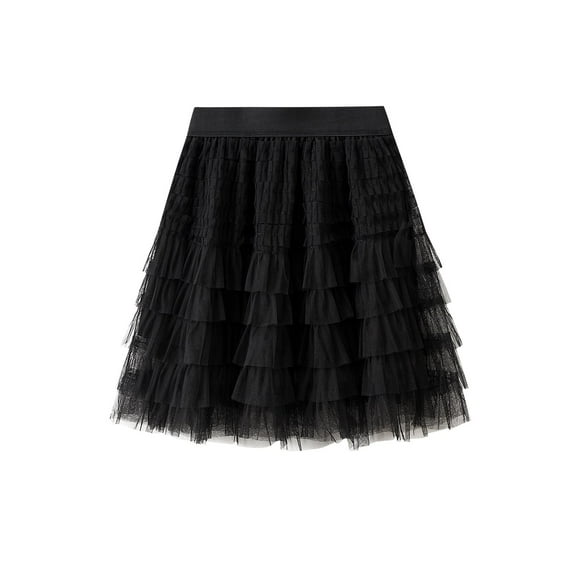 SWSMCLT Women's Ruffle Tutu Skirt Mesh Skirt Summer Bubble Skirt Pleated Chiffon Cute Aline Fashion Mid Thigh Black X-Small-Large