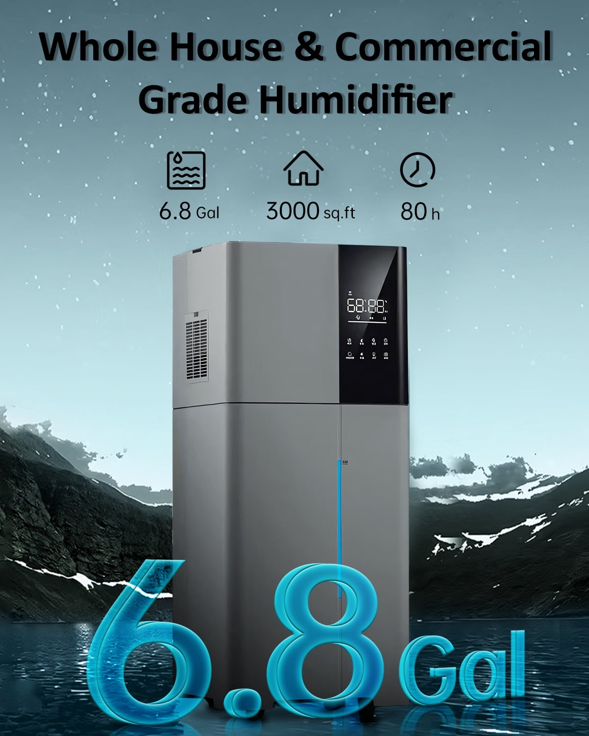 26L/6.8Gal Whole House Cool Mist Humidifier, Top Fill for 3000 sq.ft with 360° Nozzle & Extension Tube, Black