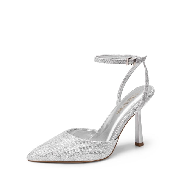 Zapatos de Tacón Alto DREAM PAIRS Plateados con Brillo para Mujer Talla 9