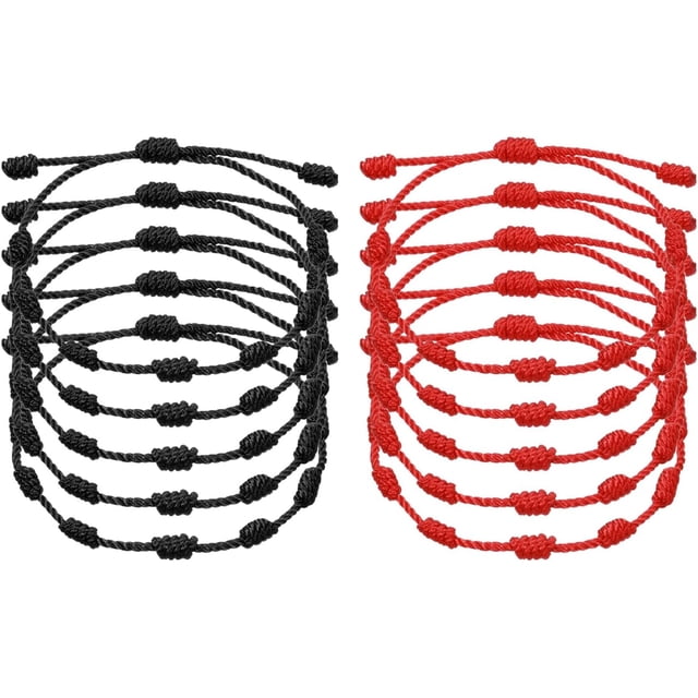 10 Pcs Adjustable Cord Bracelet String, 7 Knot Good Luck Handmade Braided String Protection for Women DIY Wrist Jewelry Making, 13-26cm Long