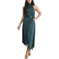 thumbnail image 1 of Vince Camuto Vestido a media pierna con cinturón y cuello halter para mujer, Verde, 4, 1 of 1