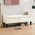 thumbnail image 6 of Storage Ottoman Bench, Velvet Upholstered Footstool for Bedroom and Living Room, Tufted Seat with Storage, Wooden Legs & Metal Rivets, Beige, 6 of 14
