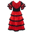 thumbnail image 2 of RUNQHUI Robe de Festival pour Filles Robe Flamenco Espagnole à Franges Jupe Maxi Lyrique à Volants Rouge&Noir 10, 2 of 7